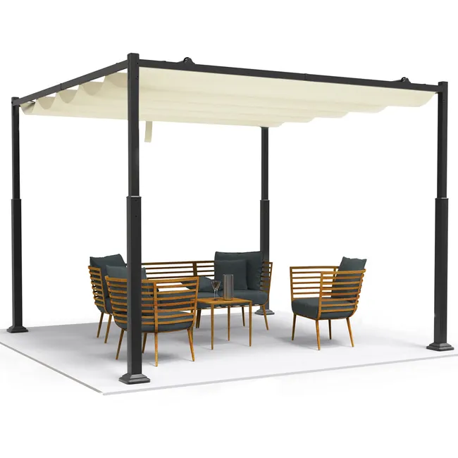 Pérgolas retrattile 3x3m in metallo e poliestere ad alta densità 180 g/mq beige